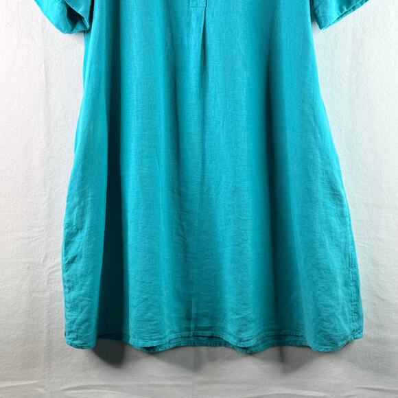 Chico's Linen Popover Shirt Dress Blue Turquoise Womens 3 XL Short Sleeve - Picture 3 of 9